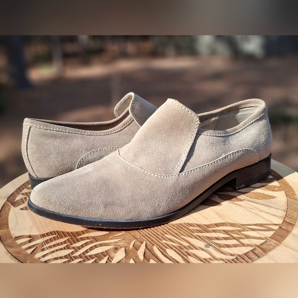 Free People Women's Brady Tan Suede Slip On Low Stacked Heel Loafers Size 9.5